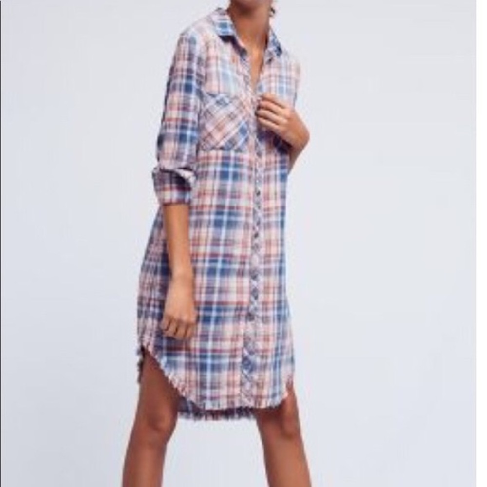 Anthropologie Fringe Plaid Shirt Dress